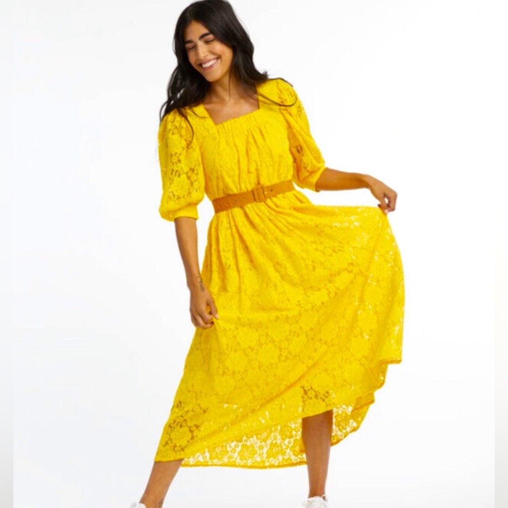 Sister Jane Bright Yellow Lace Midi Dress